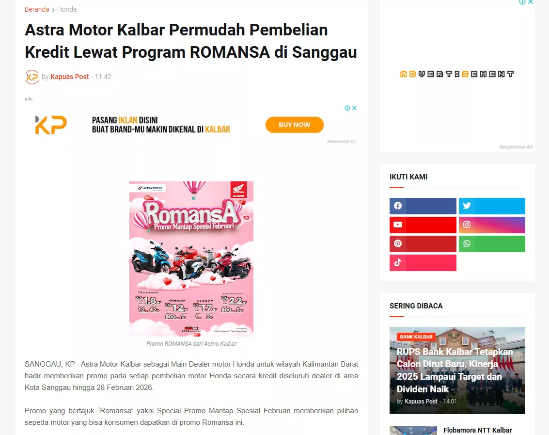 Astra Motor Kalbar Permudah Pembelian Kredit Lewat Program ROMANSA di Sanggau