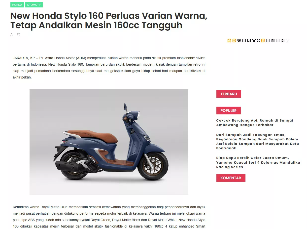 New Honda Stylo 160 Perluas Varian Warna, Tetap Andalkan Mesin 160cc Tangguh