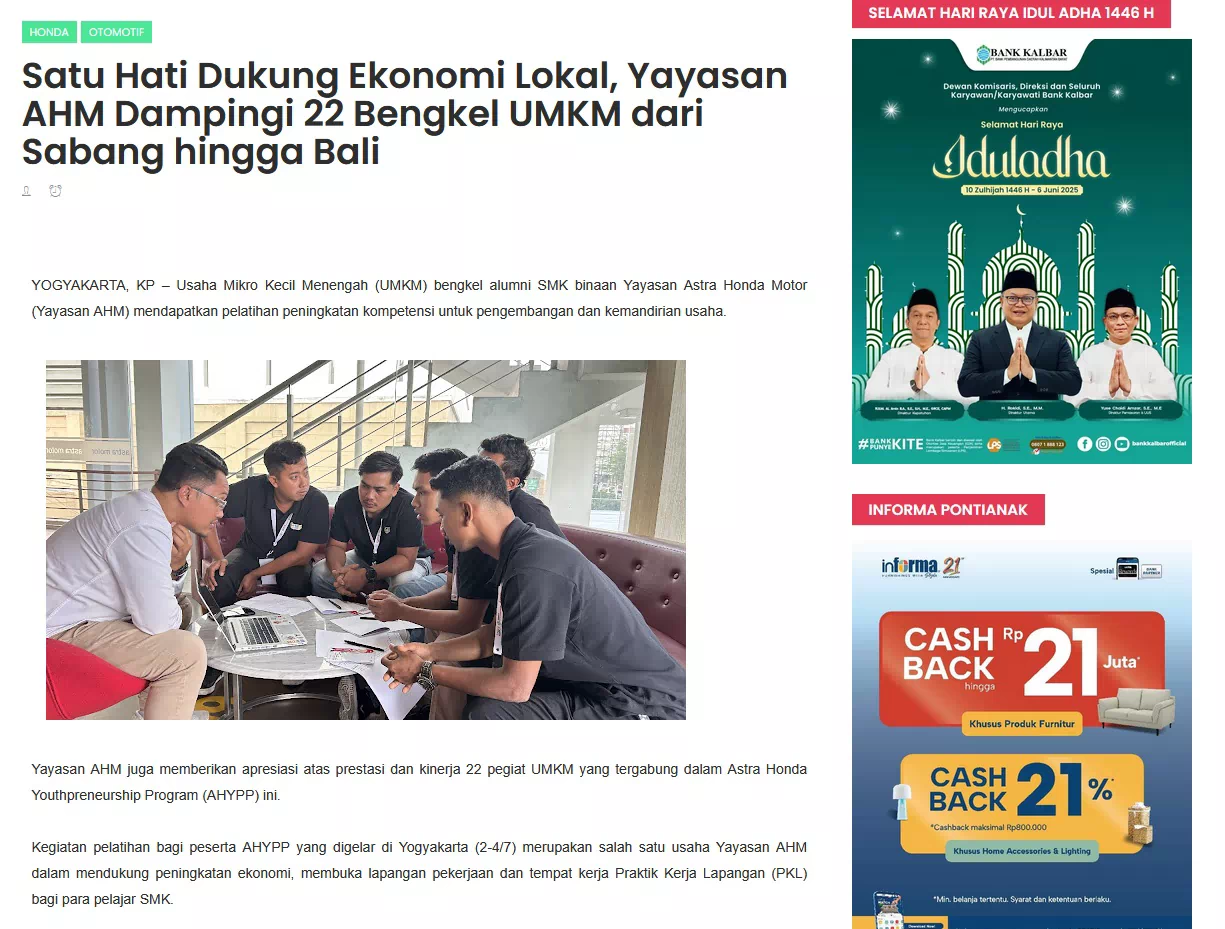 Satu Hati Dukung Ekonomi Lokal, Yayasan AHM Dampingi 22 Bengkel UMKM dari Sabang hingga Bali