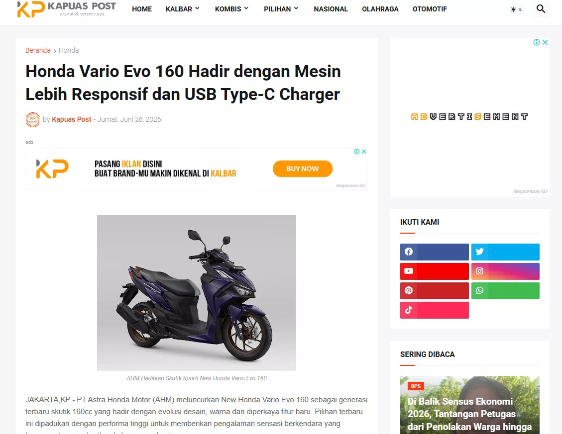 Honda Vario Evo 160 Hadir dengan Mesin Lebih Responsif dan USB Type-C Charger