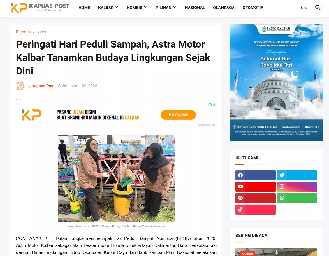 Peringati Hari Peduli Sampah, Astra Motor Kalbar Tanamkan Budaya Lingkungan Sejak Dini
