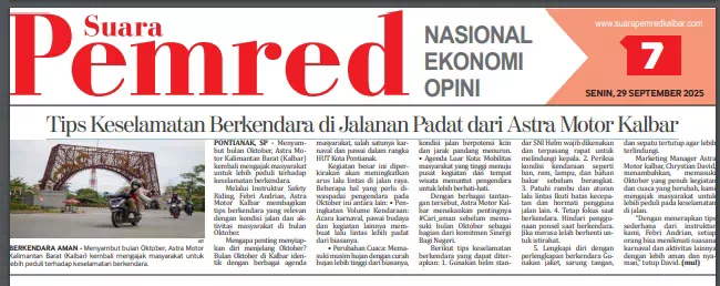 Tips Keselamatan Berkendara di Jalanan Padat dari Astra Motor Kalbar