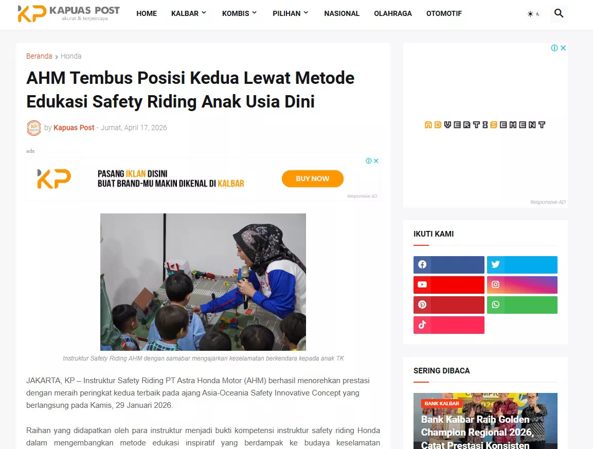 AHM Tembus Posisi Kedua Lewat Metode Edukasi Safety Riding Anak Usia Dini