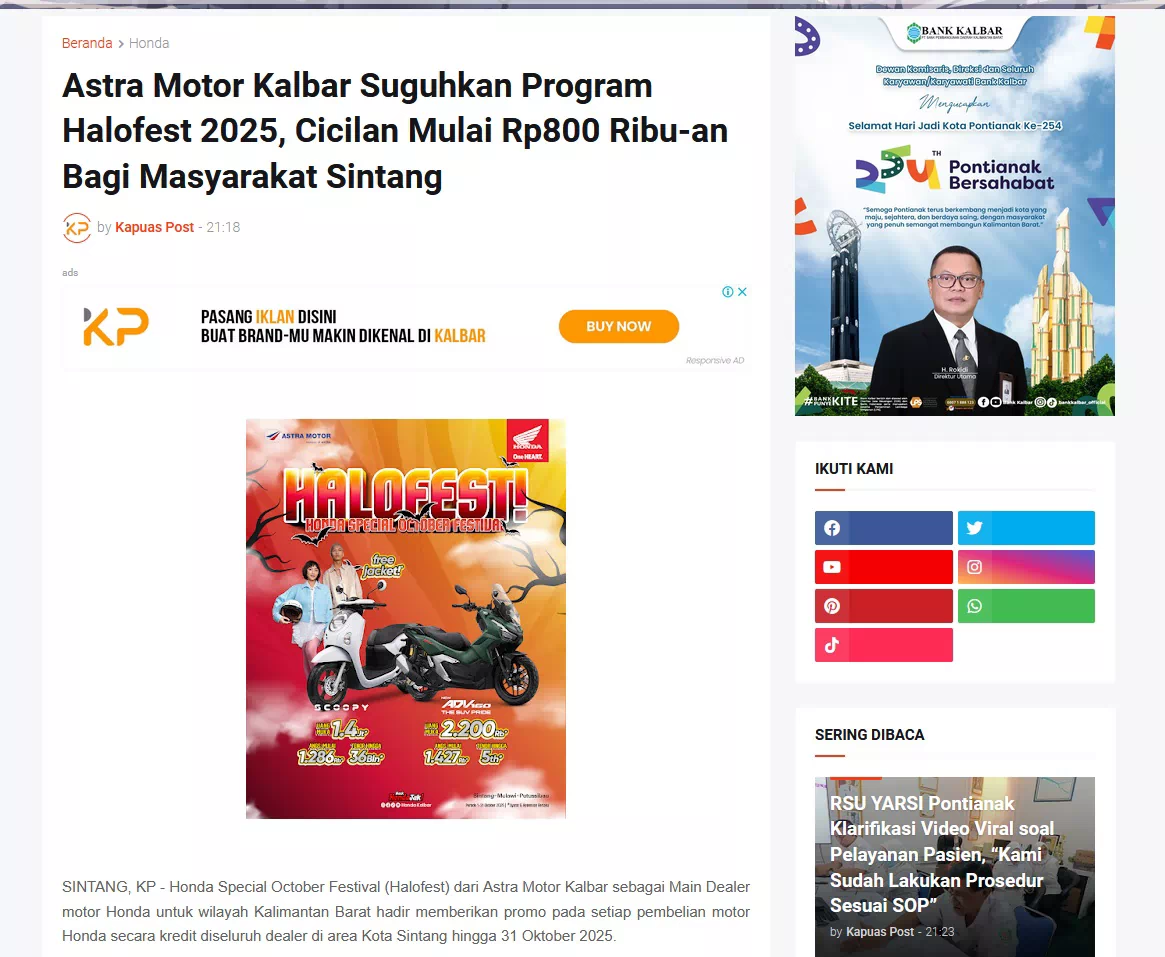 Astra Motor Kalbar Suguhkan Program Halofest 2025, Cicilan Mulai Rp800 Ribu-an Bagi Masyarakat Sintang
