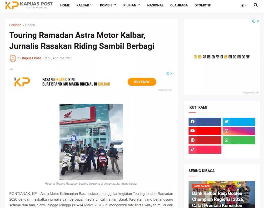 Touring Ramadan Astra Motor Kalbar, Jurnalis Rasakan Riding Sambil Berbagi