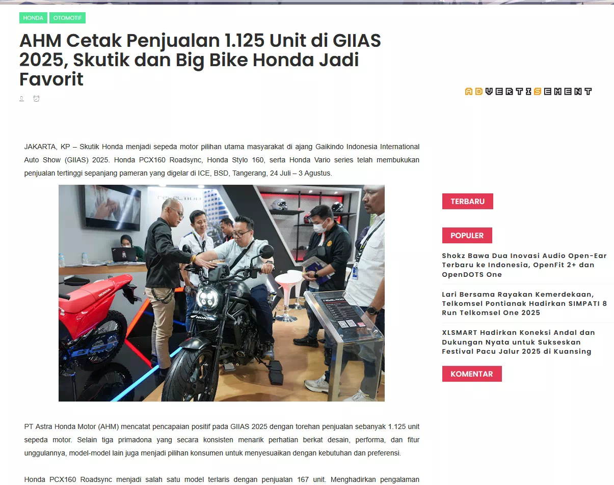 AHM Cetak Penjualan 1.125 Unit di GIIAS 2025, Skutik dan Big Bike Honda Jadi Favorit