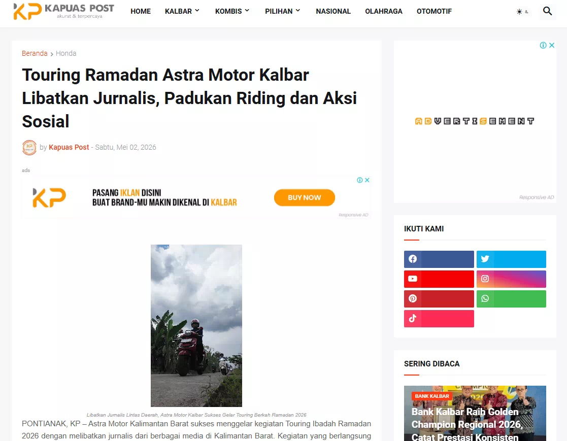 Touring Ramadan Astra Motor Kalbar Libatkan Jurnalis, Padukan Riding dan Aksi Sosial