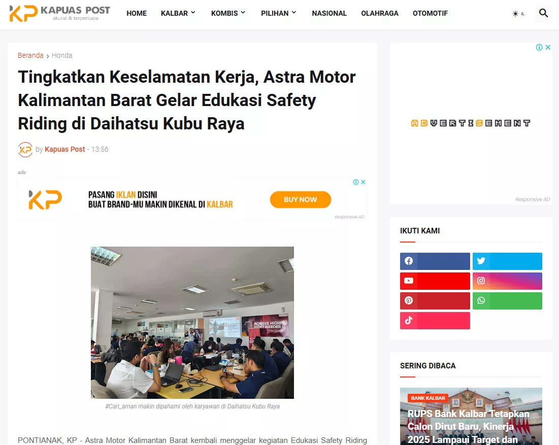 Tingkatkan Keselamatan Kerja, Astra Motor Kalimantan Barat Gelar Edukasi Safety Riding di Daihatsu Kubu Raya