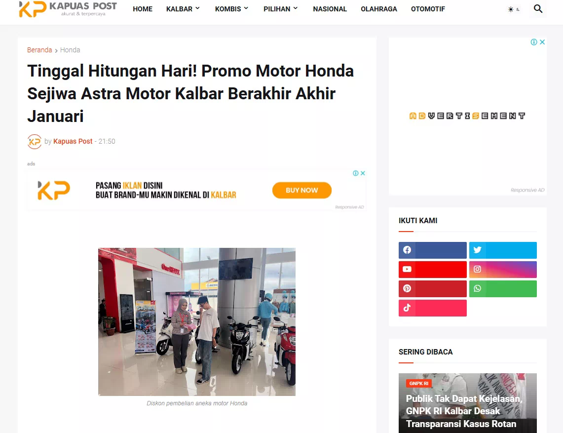Tinggal Hitungan Hari! Promo Motor Honda Sejiwa Astra Motor Kalbar Berakhir Akhir Januari