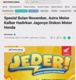 Spesial Bulan November, Astra Motor Kalbar Hadirkan Jagonye Diskon Motor Honda