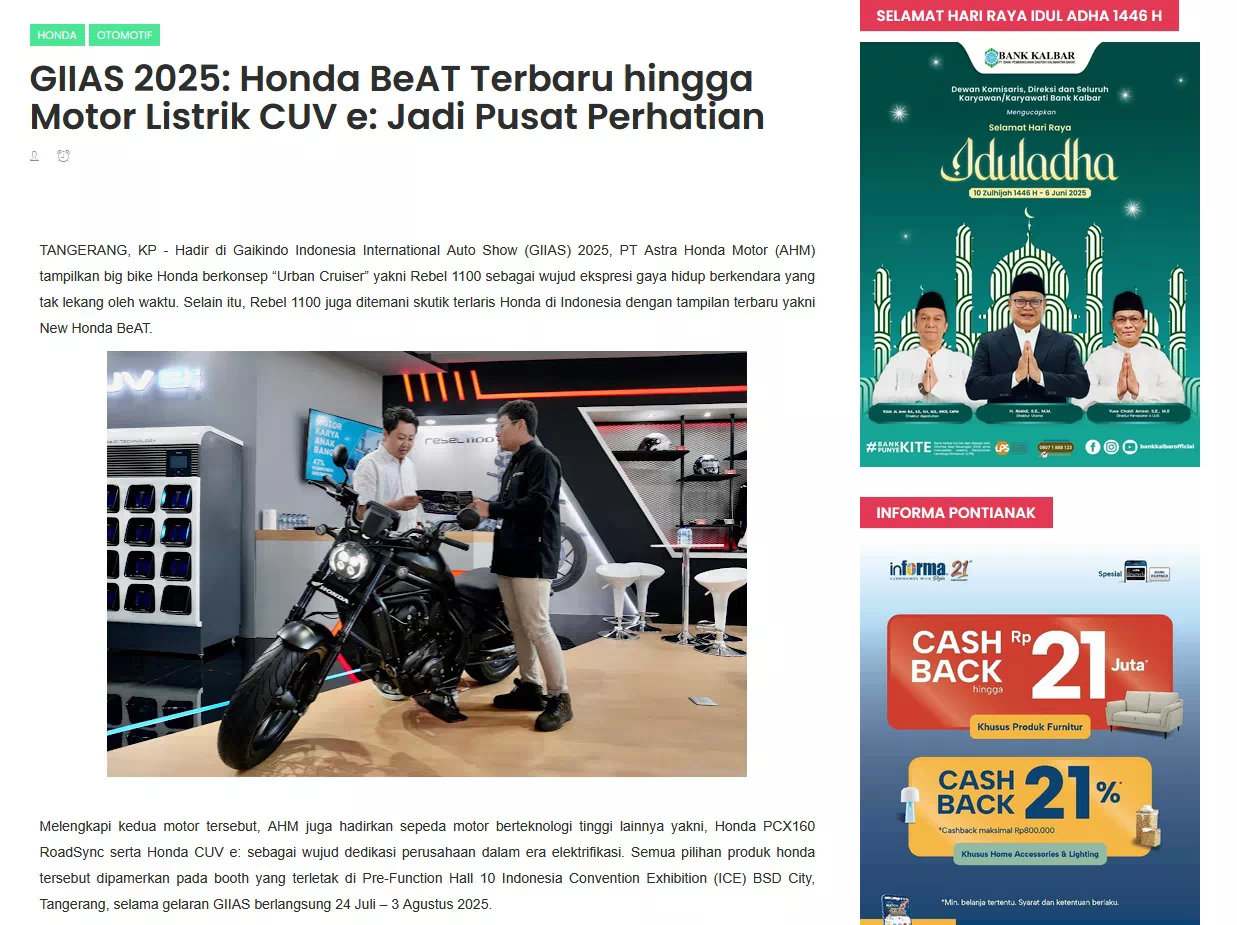 GIIAS 2025: Honda BeAT Terbaru hingga Motor Listrik CUV e: Jadi Pusat Perhatian