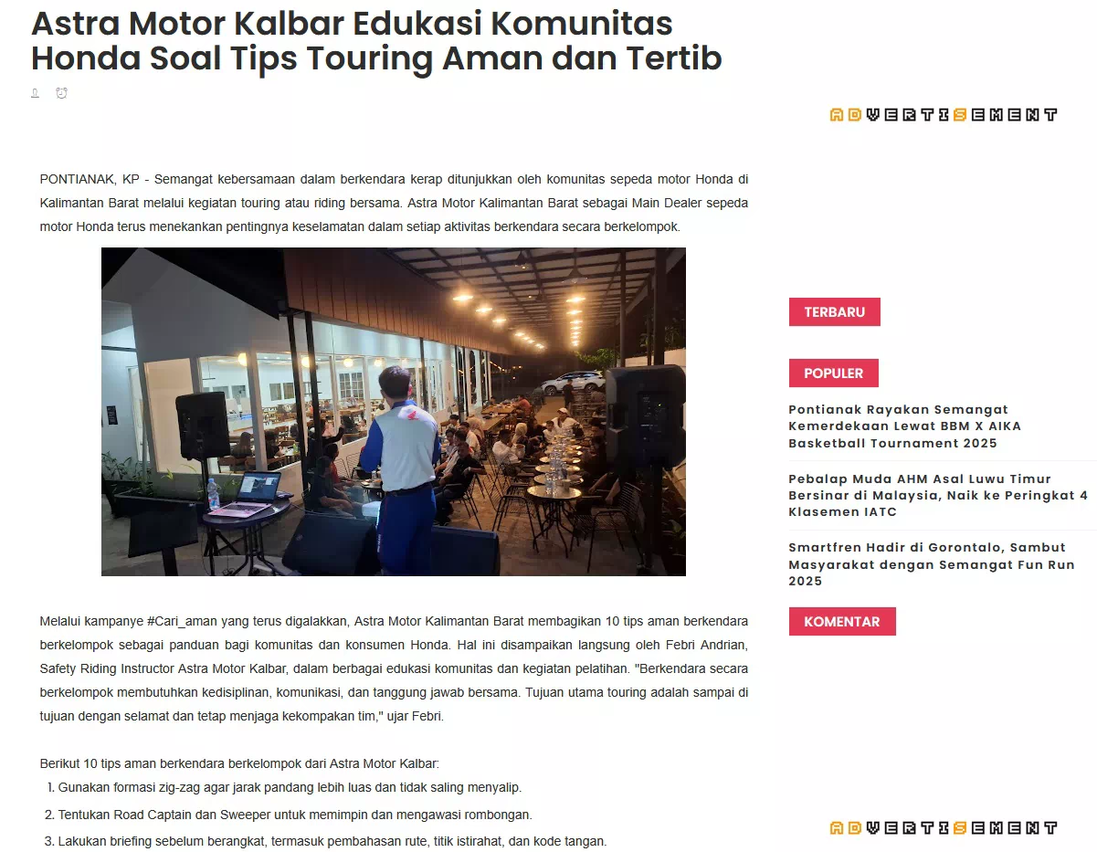 Astra Motor Kalbar Edukasi Komunitas Honda Soal Tips Touring Aman dan Tertib