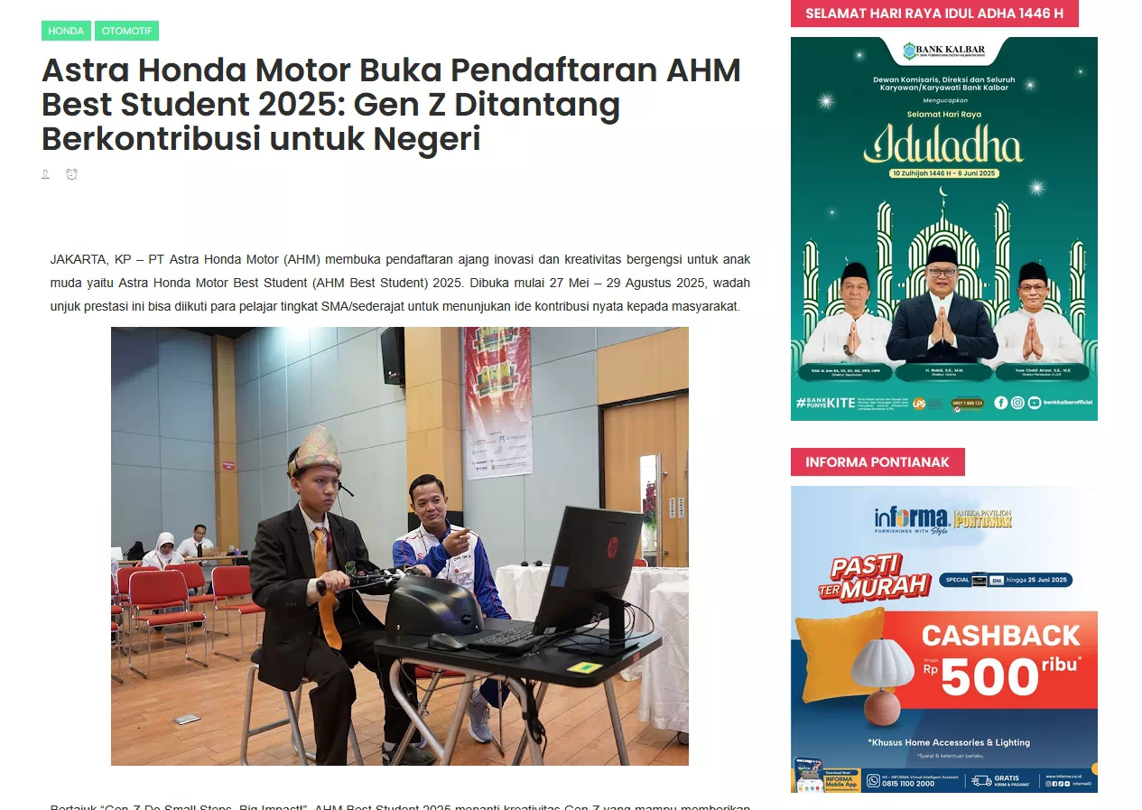 Astra Honda Motor Buka Pendaftaran AHM Best Student 2025: Gen Z Ditantang Berkontribusi untuk Negeri