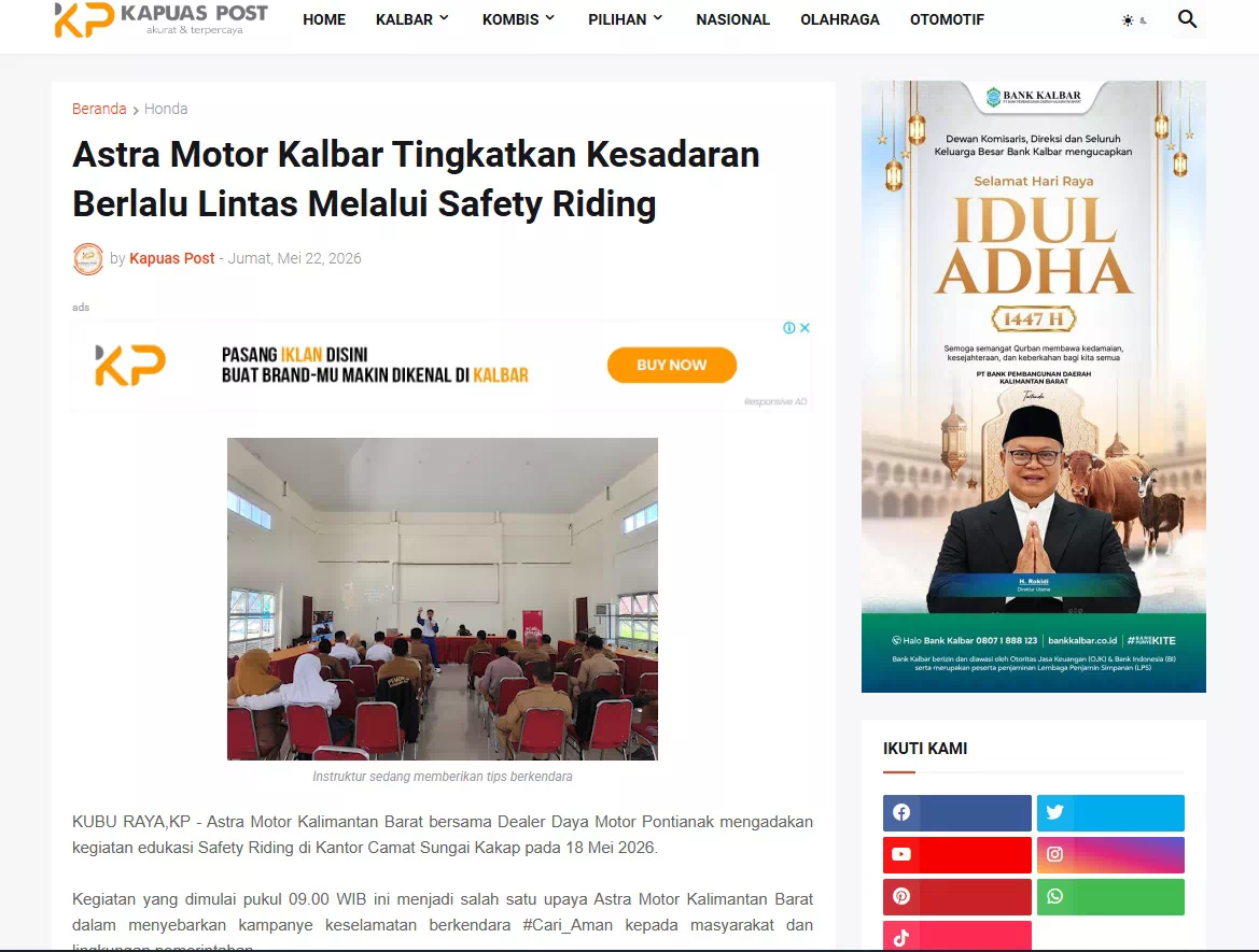 Astra Motor Kalbar Tingkatkan Kesadaran Berlalu Lintas Melalui Safety Riding