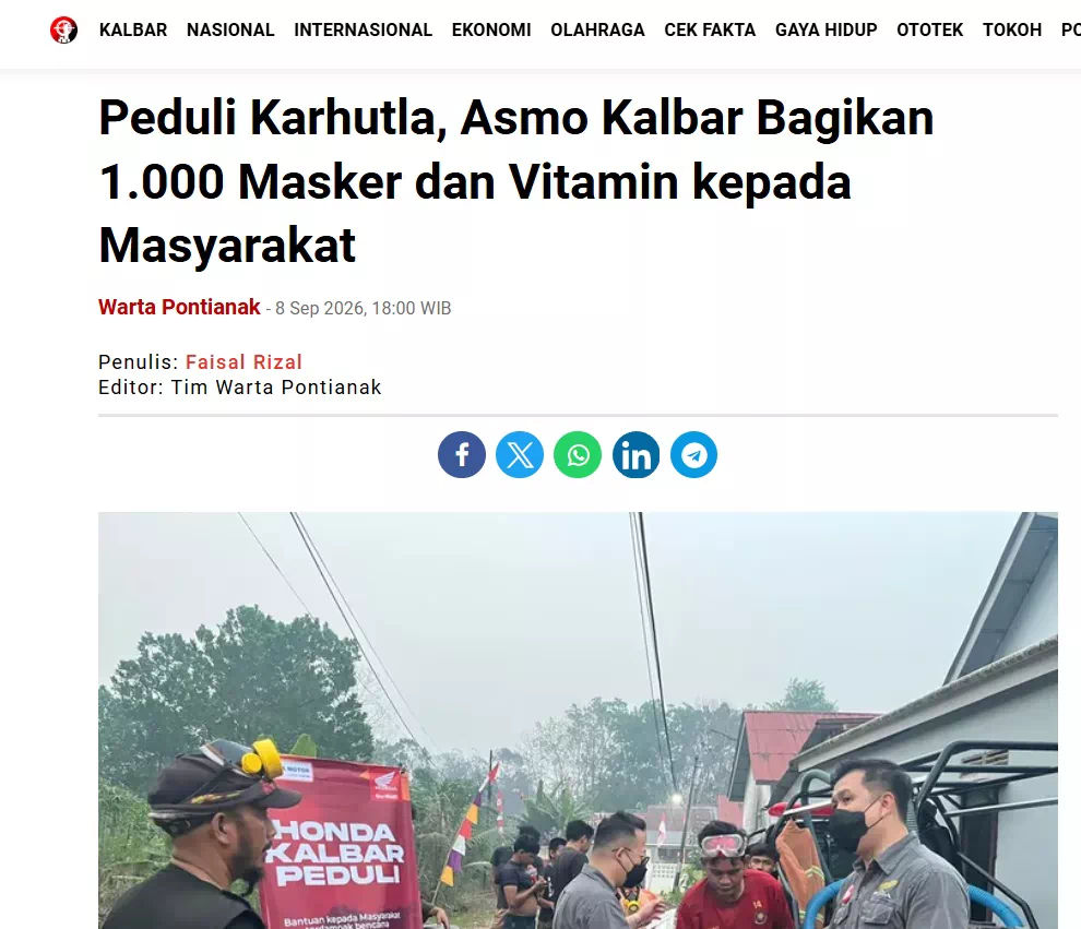 Peduli Karhutla, Asmo Kalbar Bagikan 1.000 Masker dan Vitamin kepada Masyarakat