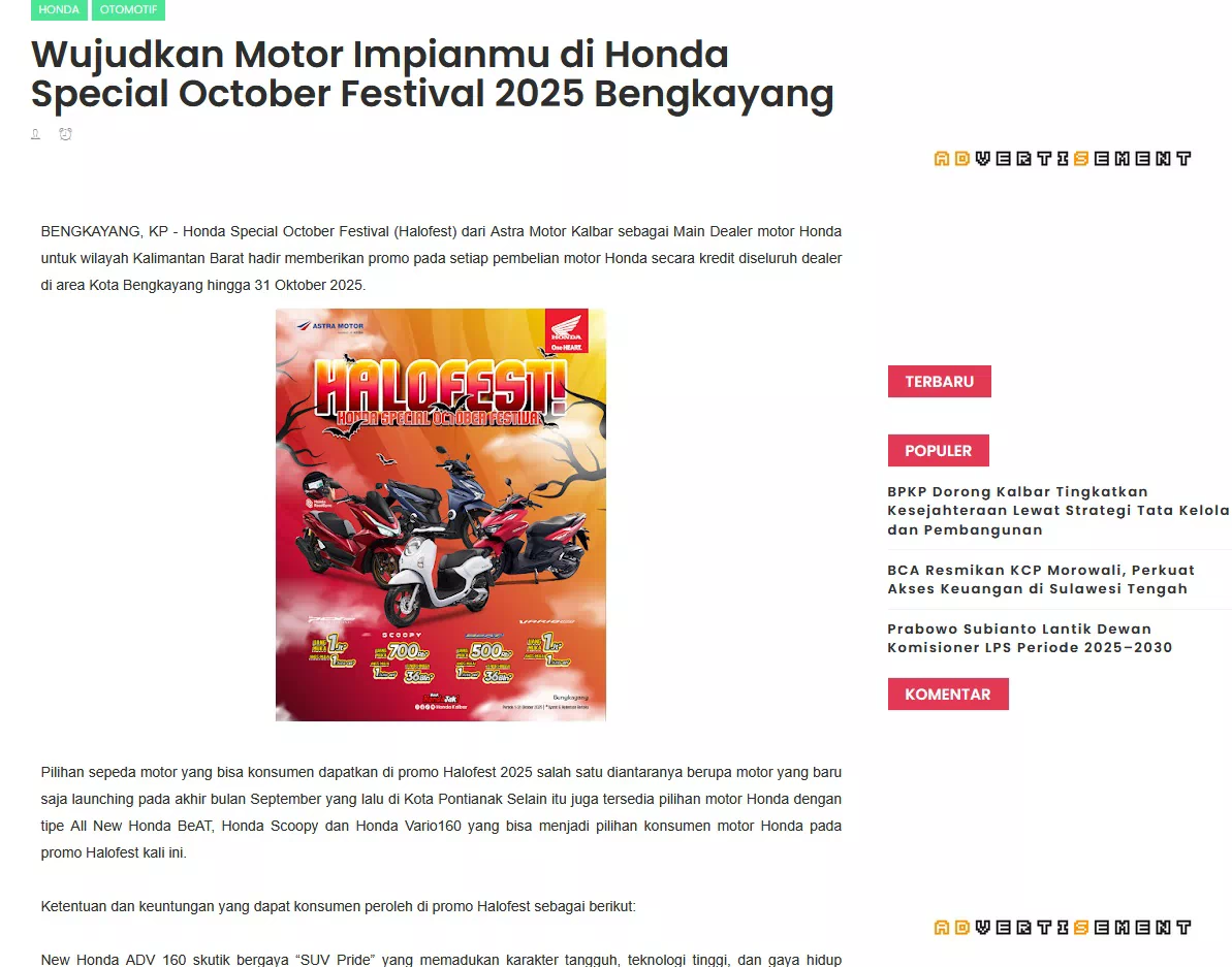 Wujudkan Motor Impianmu di Honda Special October Festival 2025 Bengkayang