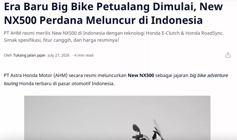 Era Baru Big Bike Petualang Dimulai, New NX500 Perdana Meluncur di Indonesia