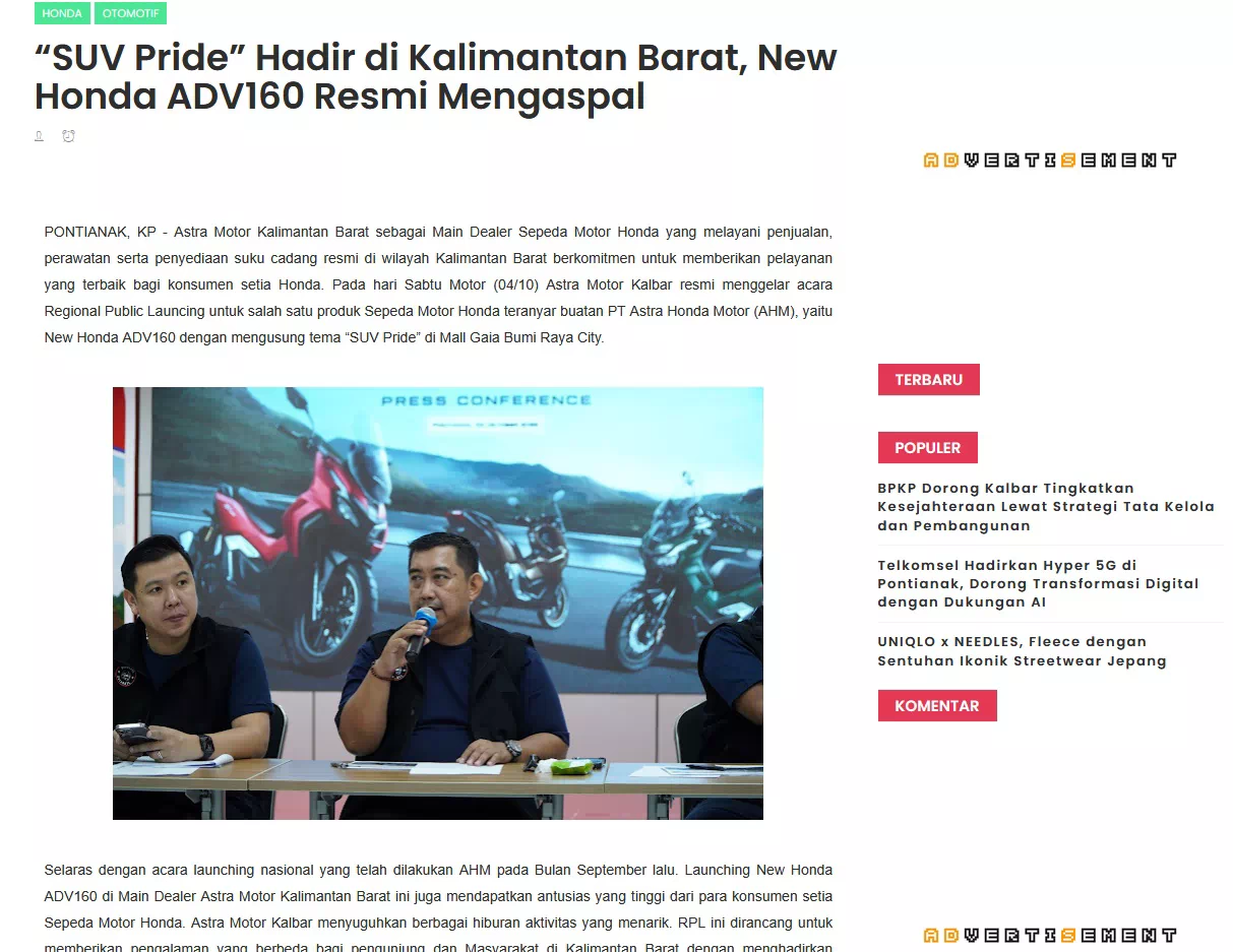 “SUV Pride” Hadir di Kalimantan Barat, New Honda ADV160 Resmi Mengaspal