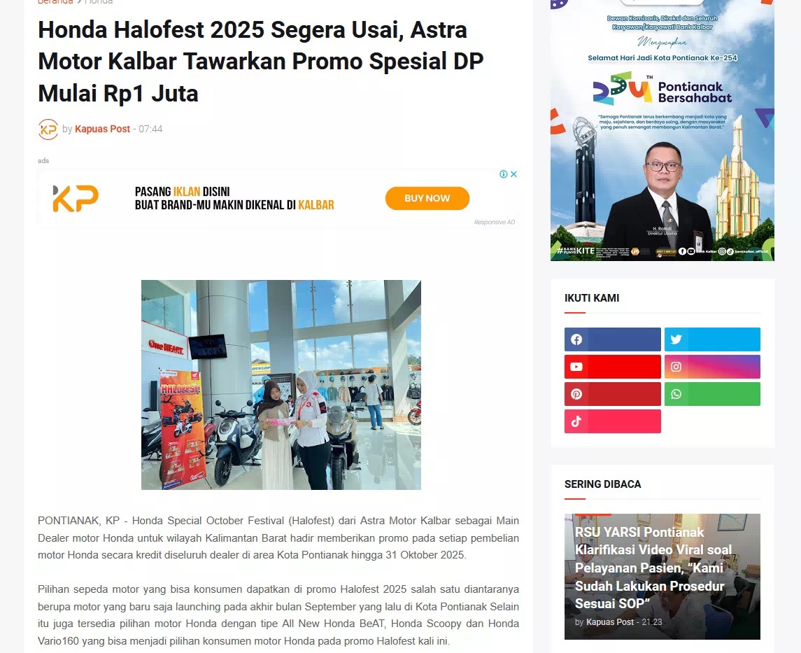 Honda Halofest 2025 Segera Usai, Astra Motor Kalbar Tawarkan Promo Spesial DP Mulai Rp1 Juta