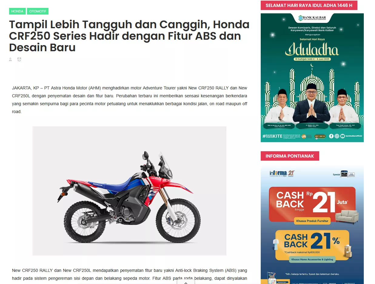 Tampil Lebih Tangguh dan Canggih, Honda CRF250 Series Hadir dengan Fitur ABS dan Desain Baru