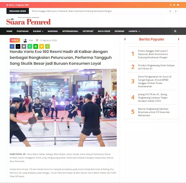 Honda Vario Evo 160 Resmi Hadir di Kalbar dengan berbagai Rangkaian Peluncuran, Performa Tangguh Sang Skutik Besar jadi Buruan Konsumen Loyal