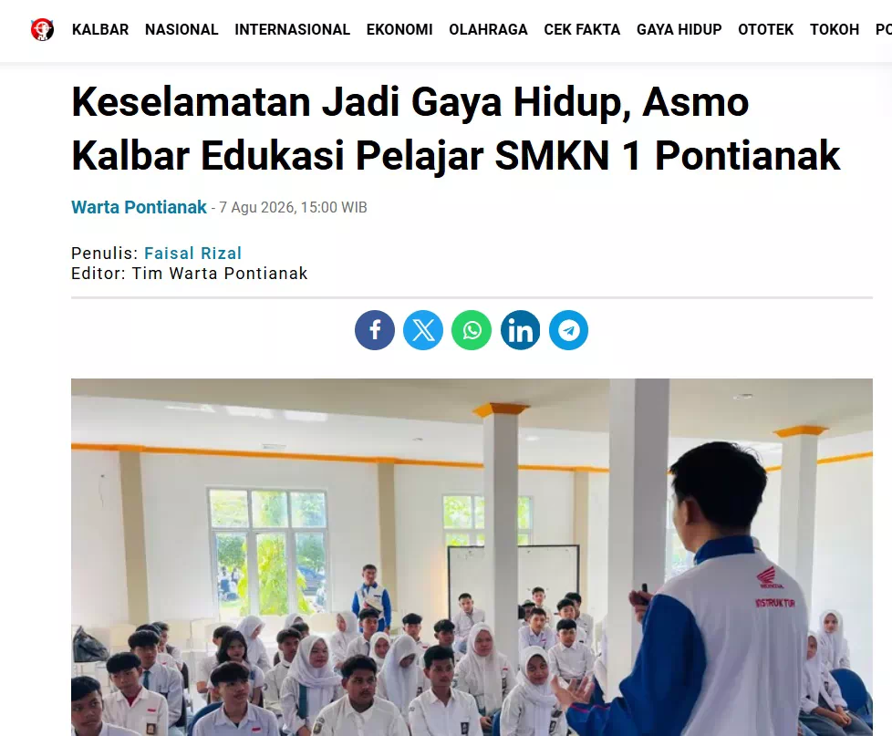 Keselamatan Jadi Gaya Hidup, Asmo Kalbar Edukasi Pelajar SMKN 1 Pontianak
