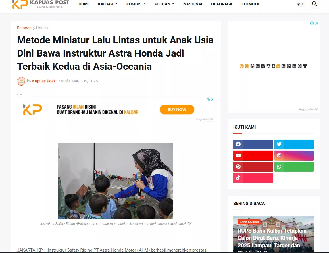 Metode Miniatur Lalu Lintas untuk Anak Usia Dini Bawa Instruktur Astra Honda Jadi Terbaik Kedua di Asia-Oceania