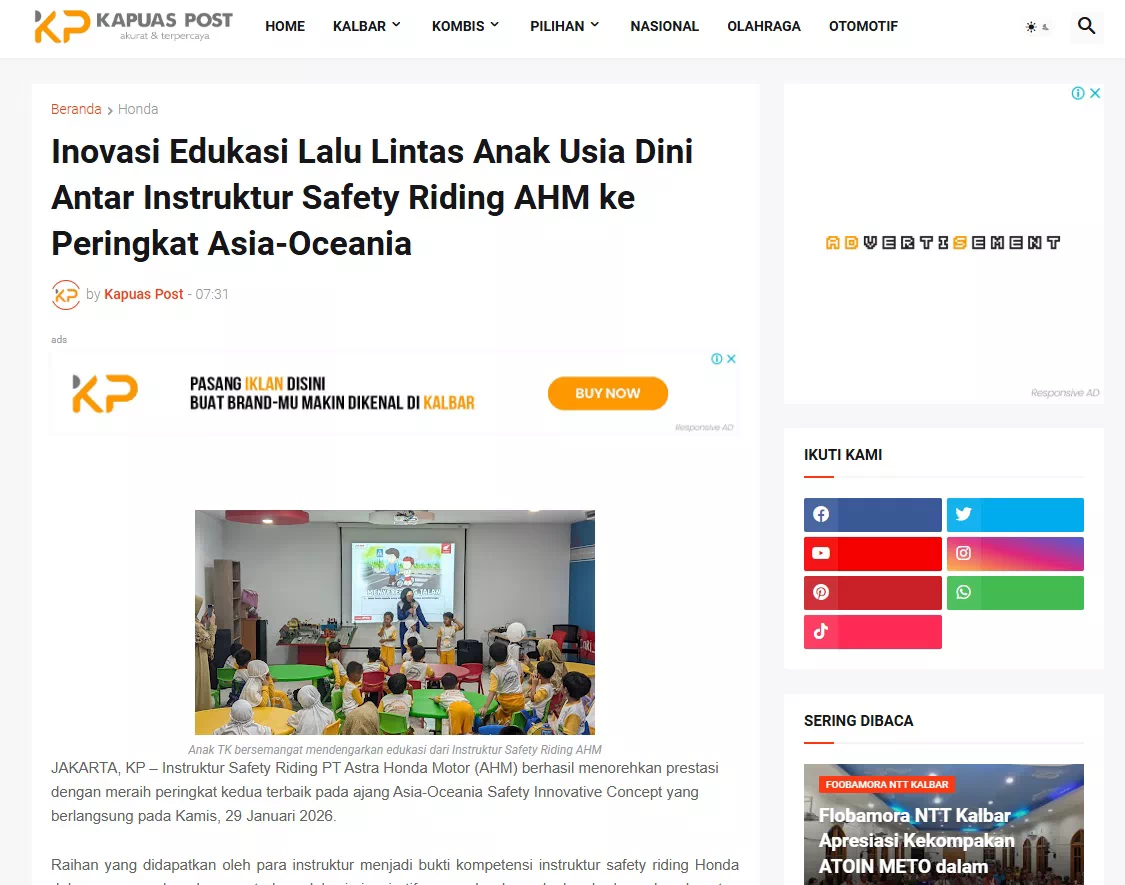 Inovasi Edukasi Lalu Lintas Anak Usia Dini Antar Instruktur Safety Riding AHM ke Peringkat Asia-Oceania