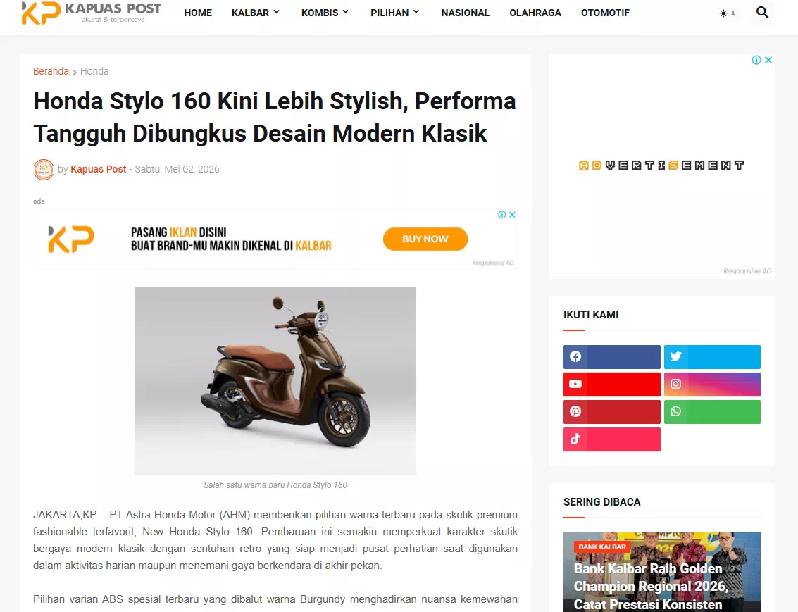 Honda Stylo 160 Kini Lebih Stylish, Performa Tangguh Dibungkus Desain Modern Klasik