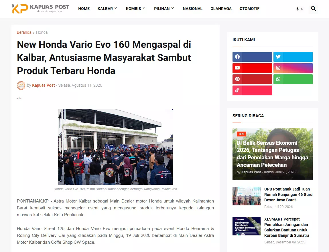 New Honda Vario Evo 160 Mengaspal di Kalbar, Antusiasme Masyarakat Sambut Produk Terbaru Honda