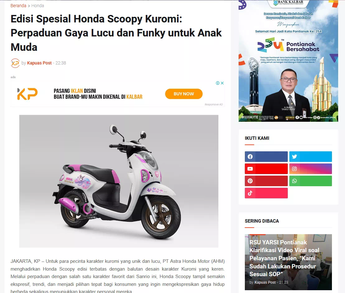 Edisi Spesial Honda Scoopy Kuromi: Perpaduan Gaya Lucu dan Funky untuk Anak Muda