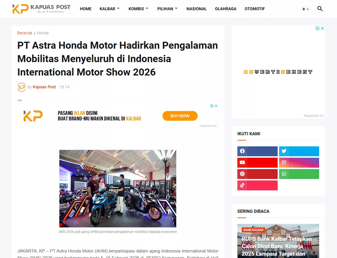 PT Astra Honda Motor Hadirkan Pengalaman Mobilitas Menyeluruh di Indonesia International Motor Show 2026