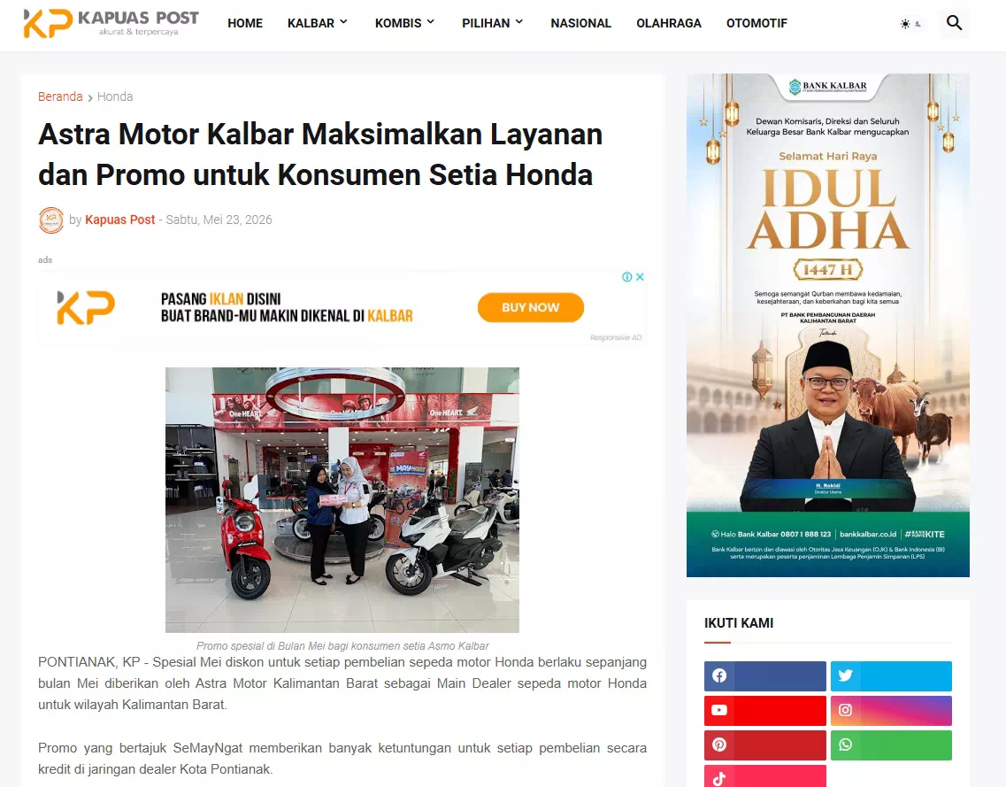 Astra Motor Kalbar Maksimalkan Layanan dan Promo untuk Konsumen Setia Honda