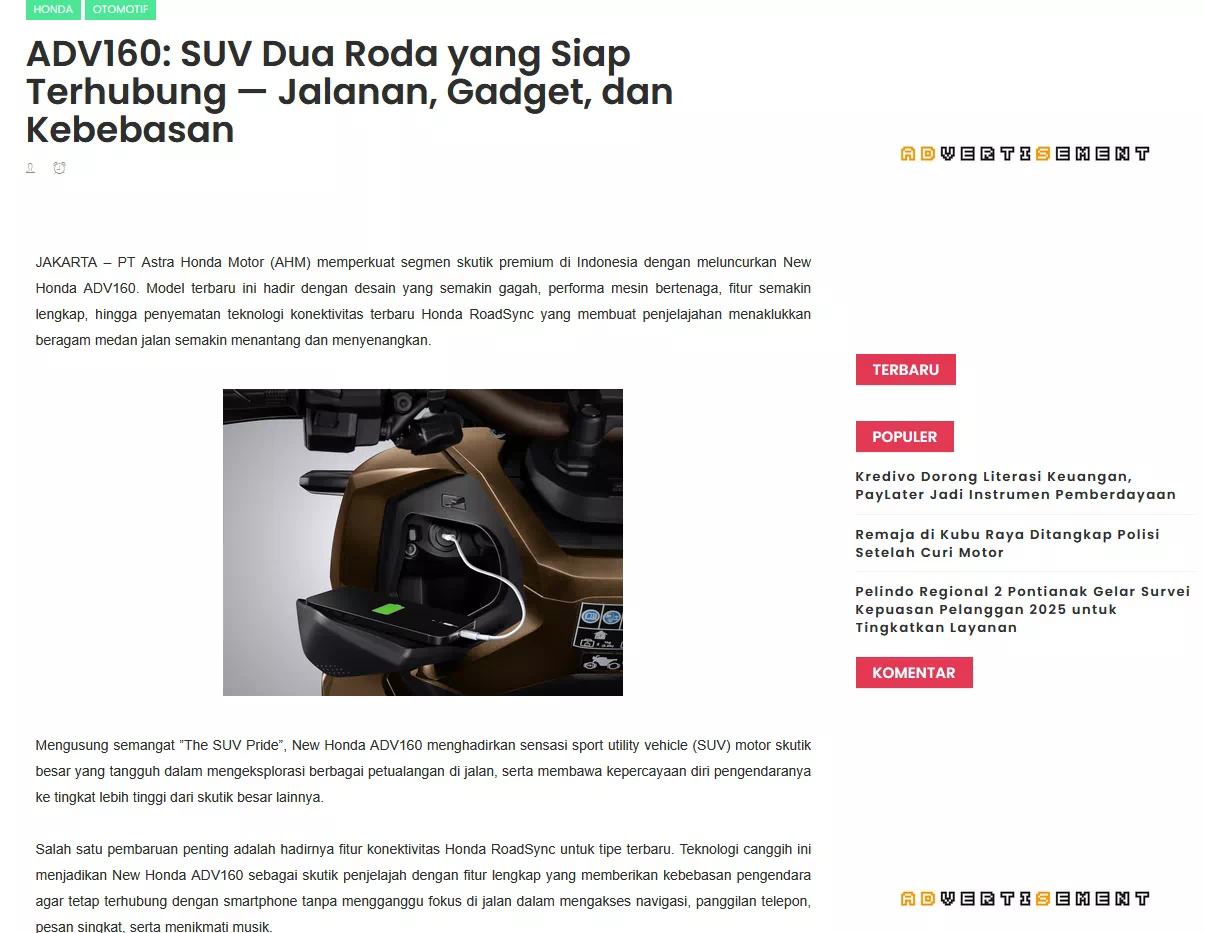 ADV160: SUV Dua Roda yang Siap Terhubung — Jalanan, Gadget, dan Kebebasan