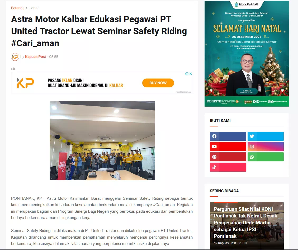 Astra Motor Kalbar Edukasi Pegawai PT United Tractor Lewat Seminar Safety Riding #Cari_aman