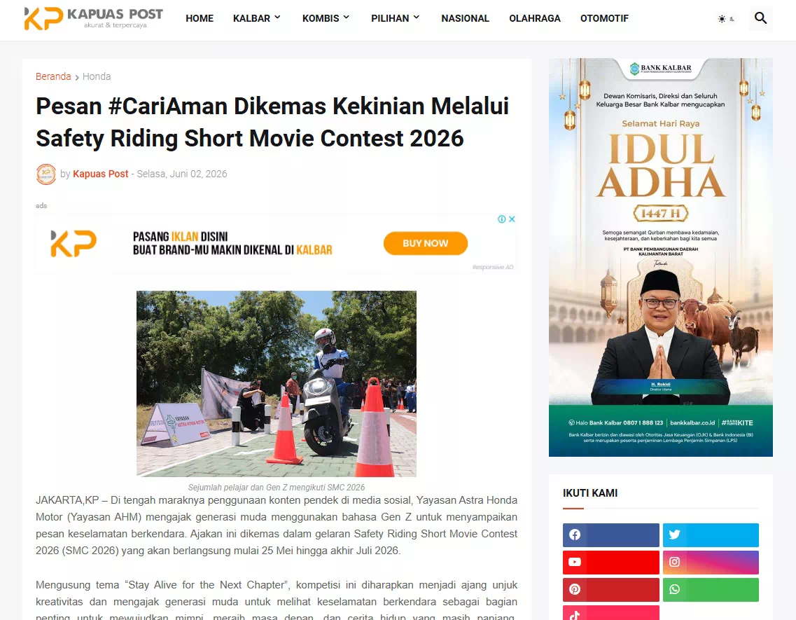 Pesan #CariAman Dikemas Kekinian Melalui Safety Riding Short Movie Contest 2026