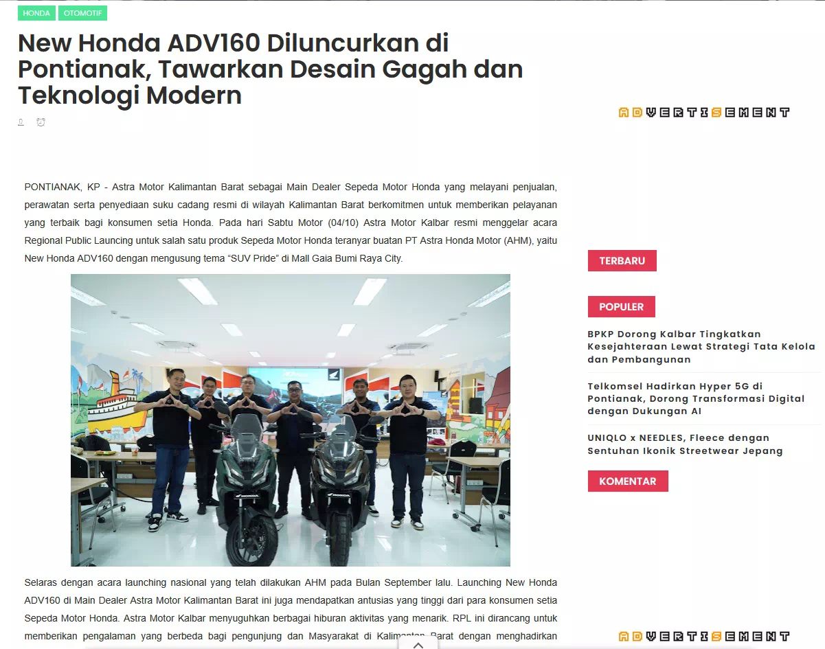 New Honda ADV160 Diluncurkan di Pontianak, Tawarkan Desain Gagah dan Teknologi Modern