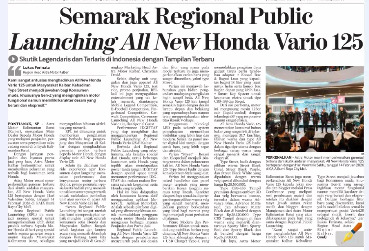 Semarak Regional Public Launching All New Honda Vario 125, Skutik Legendaris dan Terlaris di Indonesia dengan Tampilan Terbaru