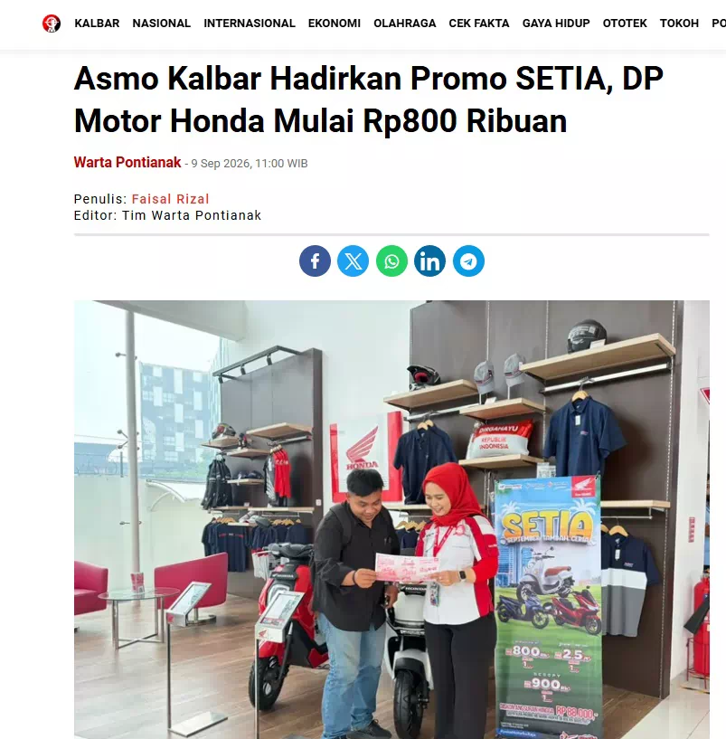 Asmo Kalbar Hadirkan Promo SETIA, DP Motor Honda Mulai Rp800 Ribuan