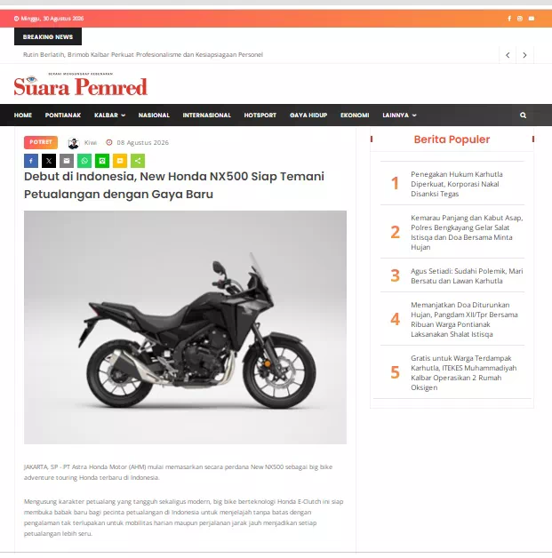 Debut di Indonesia, New Honda NX500 Siap Temani Petualangan dengan Gaya Baru