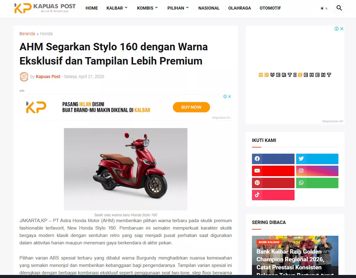 AHM Segarkan Stylo 160 dengan Warna Eksklusif dan Tampilan Lebih Premium