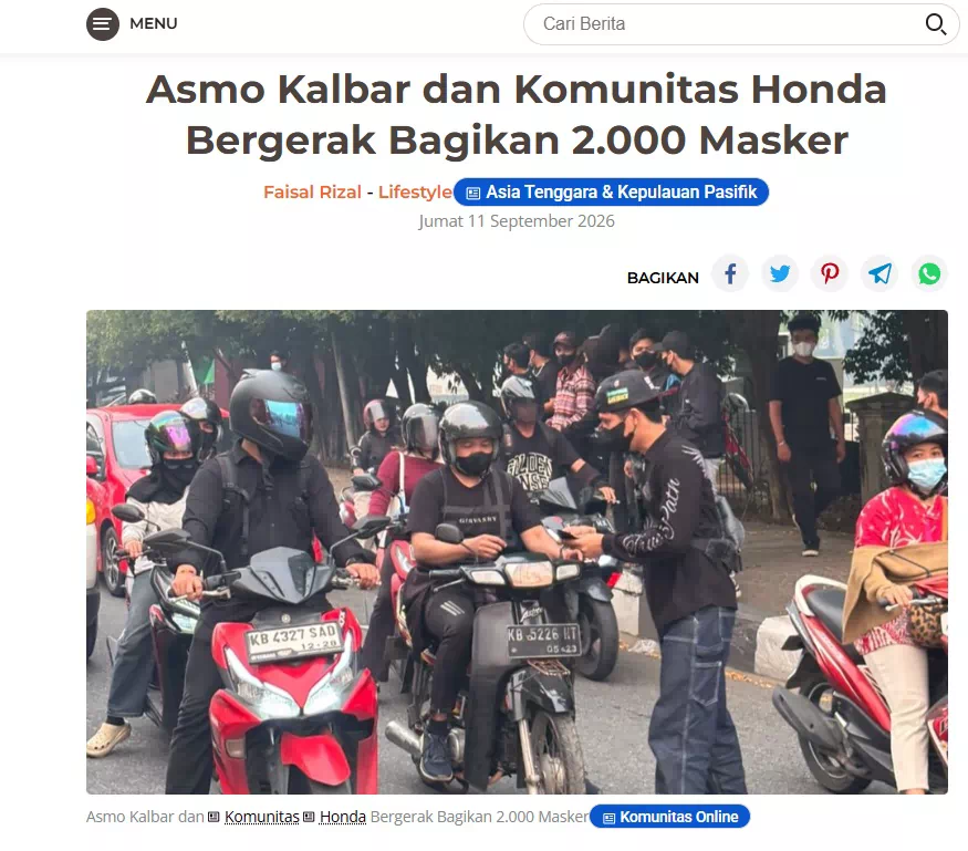 Asmo Kalbar dan Komunitas Honda Bergerak Bagikan 2.000 Masker