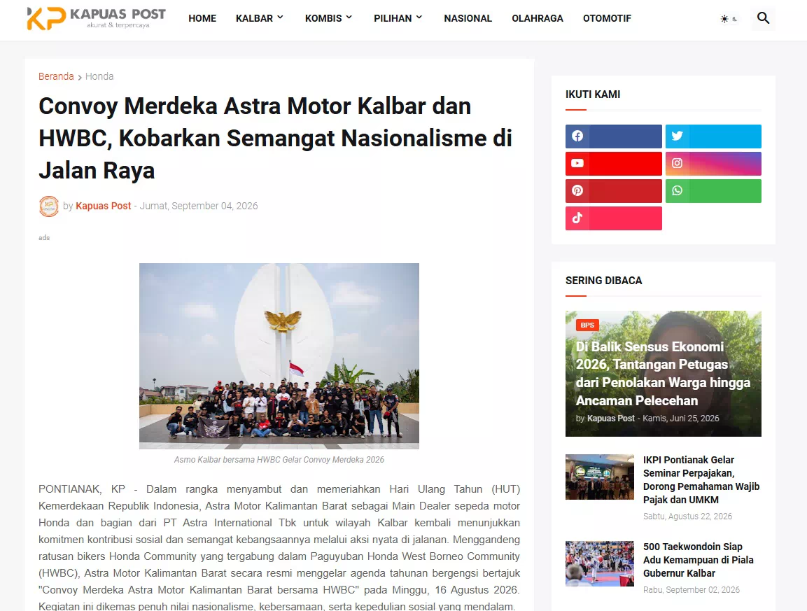 Convoy Merdeka Astra Motor Kalbar dan HWBC, Kobarkan Semangat Nasionalisme di Jalan Raya