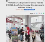 Promo SETIA September Ceria, Honda PCX160, BeAT dan Scoopy Bisa Langsung Dibawa Pulang