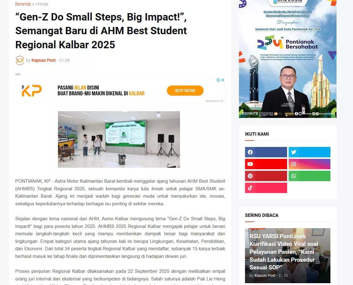 “Gen-Z Do Small Steps, Big Impact!”, Semangat Baru di AHM Best Student Regional Kalbar 2025