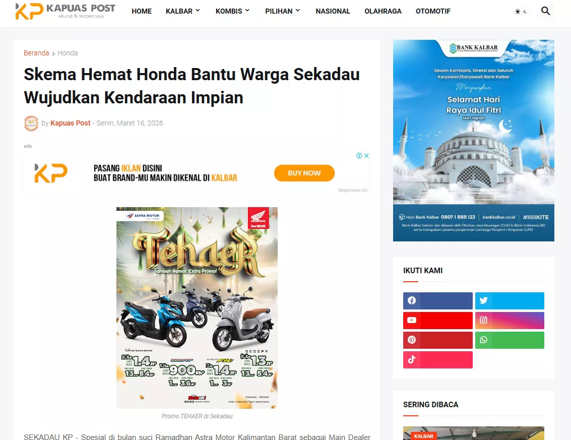 Skema Hemat Honda Bantu Warga Sekadau Wujudkan Kendaraan Impian