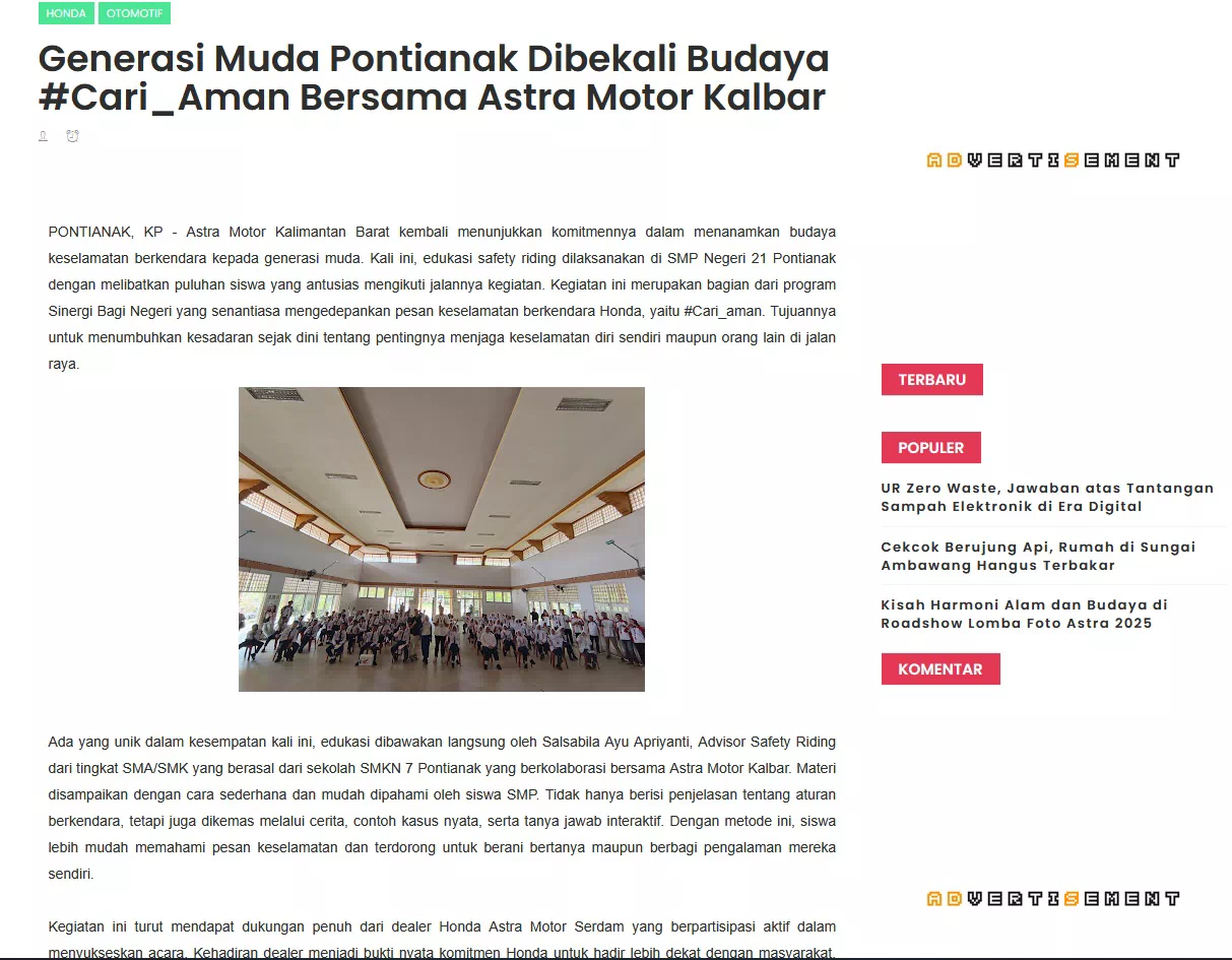Generasi Muda Pontianak Dibekali Budaya #Cari_Aman Bersama Astra Motor Kalbar