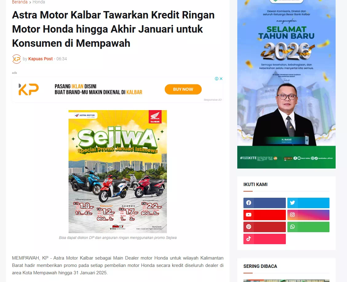 Astra Motor Kalbar Tawarkan Kredit Ringan Motor Honda hingga Akhir Januari untuk Konsumen di Mempawah