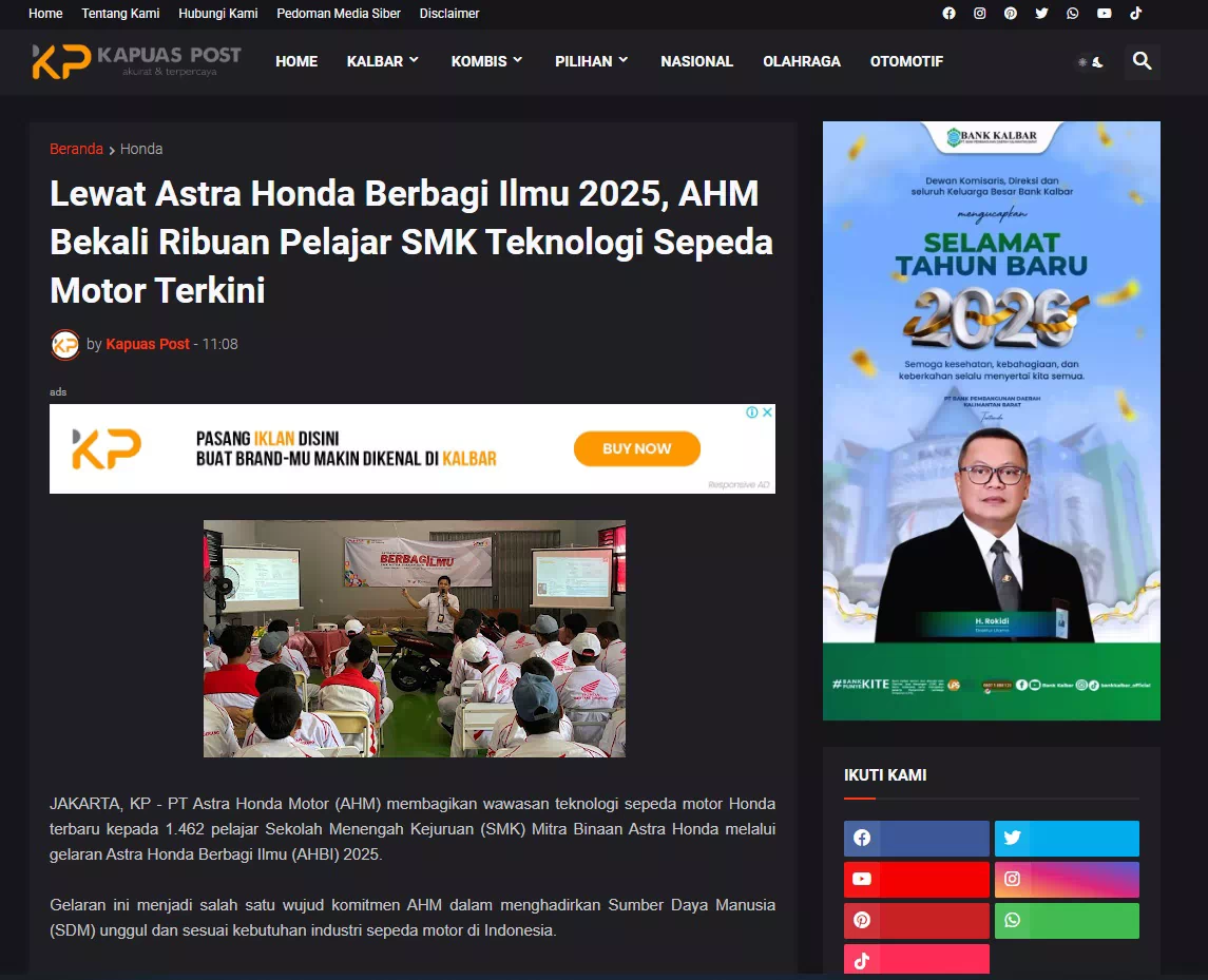 Lewat Astra Honda Berbagi Ilmu 2025, AHM Bekali Ribuan Pelajar SMK Teknologi Sepeda Motor Terkini