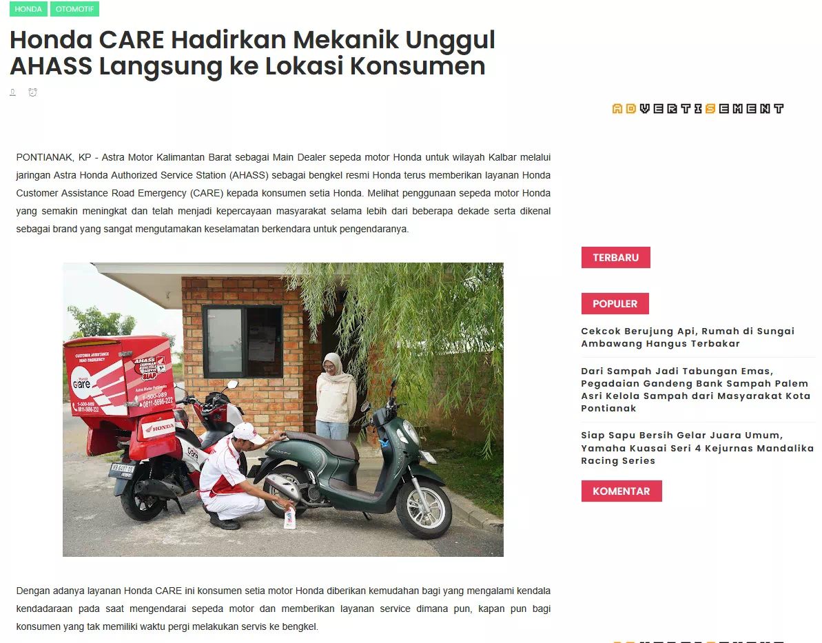 Honda CARE Hadirkan Mekanik Unggul AHASS Langsung ke Lokasi Konsumen